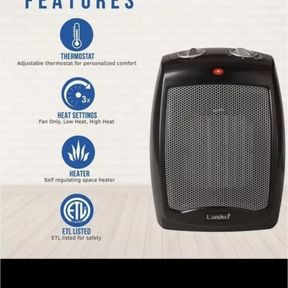 Lasko CD09250 Ceramic Adjustable Thermostat Tabletop or Under-Desk Heater, 9 Inc - Picture 5 of 5